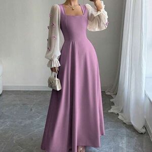 Elegant Lavender Maxi Dress with Sheer Sleeves